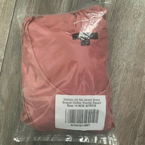 NWT H HALSTON DRAPED CHIFFON ROSE OVERLAY DRESS 14 - Picture 10 of 12